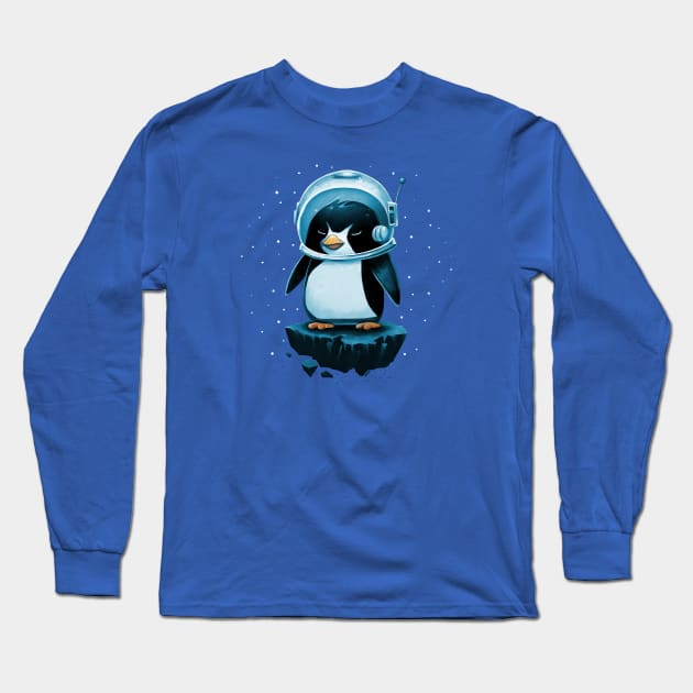 Space Penguin in Blue Long Sleeve T-Shirt by Hasgaha